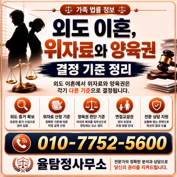 외도 이혼, 위자료와 양육권 결정 기준 정리