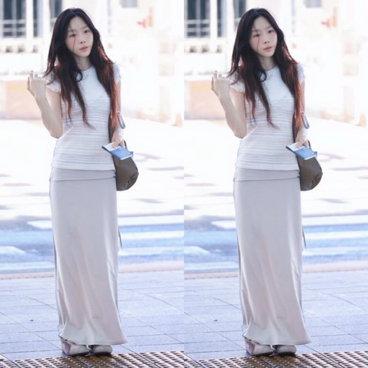 소녀시대 태연 니트 뷔스티에 베이지 맥시 스커트 롱스커트...
