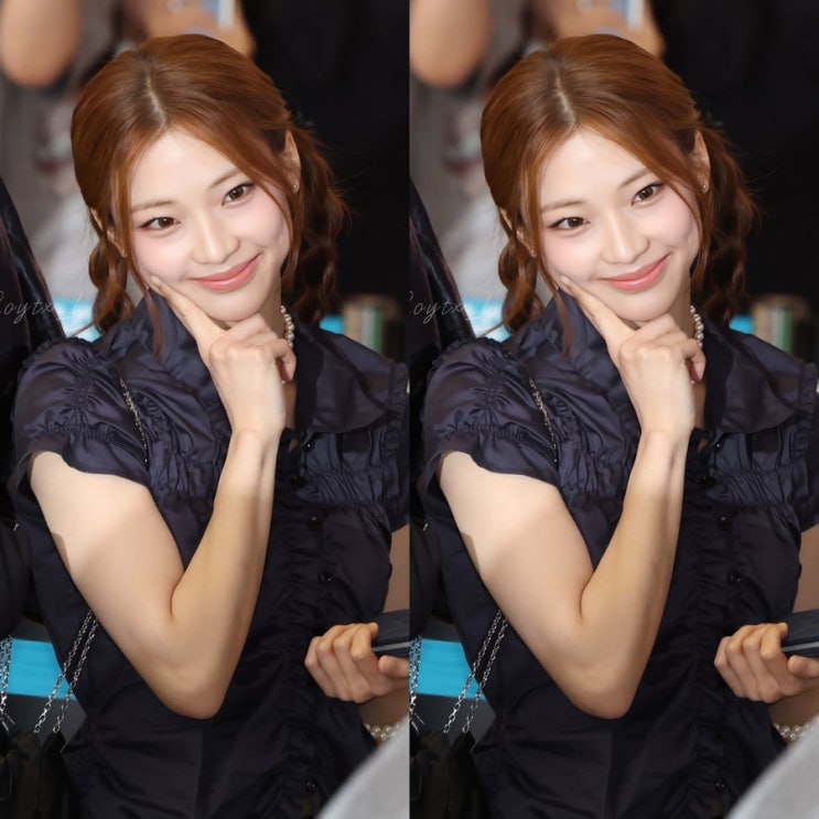 베이비몬스터 루카 링클 주름 반팔 블라우스 네이비 새틴 체크...