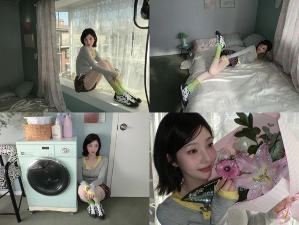 조이 침대 셀카 한 장에 발칵…"인형이 누워있다" 패션 충격 공개