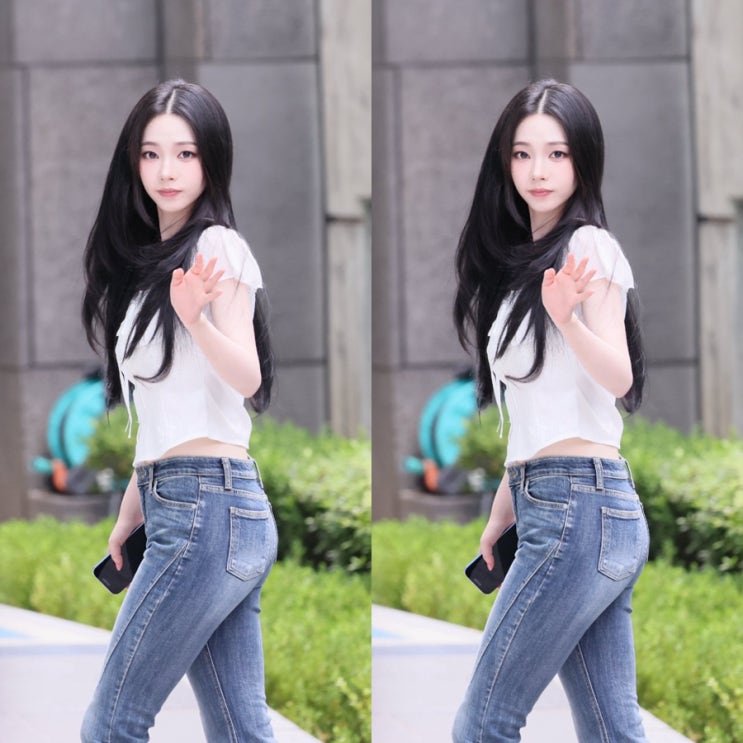 에스파 카리나 레이스 반팔 블라우스 화이트 아이보리 사선...