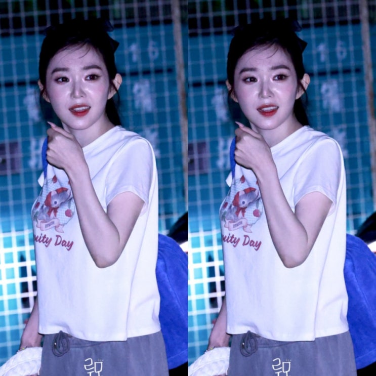 레드벨벳 아이린 고양이 그래픽 반팔티 아이보리 화이트 옷...