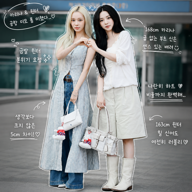 카리나 168cm, 윈터 배려 굽 포기 에스파 출국길, 뜻밖의 배려...