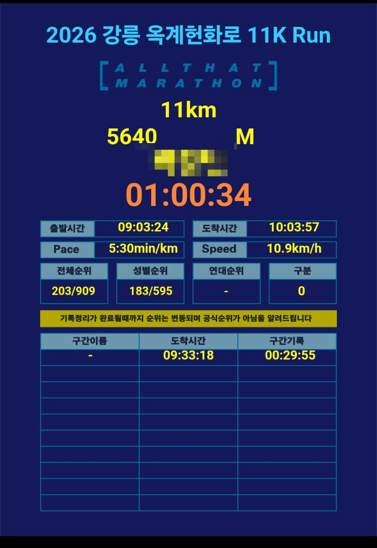 강릉 옥계헌화로 11K Run