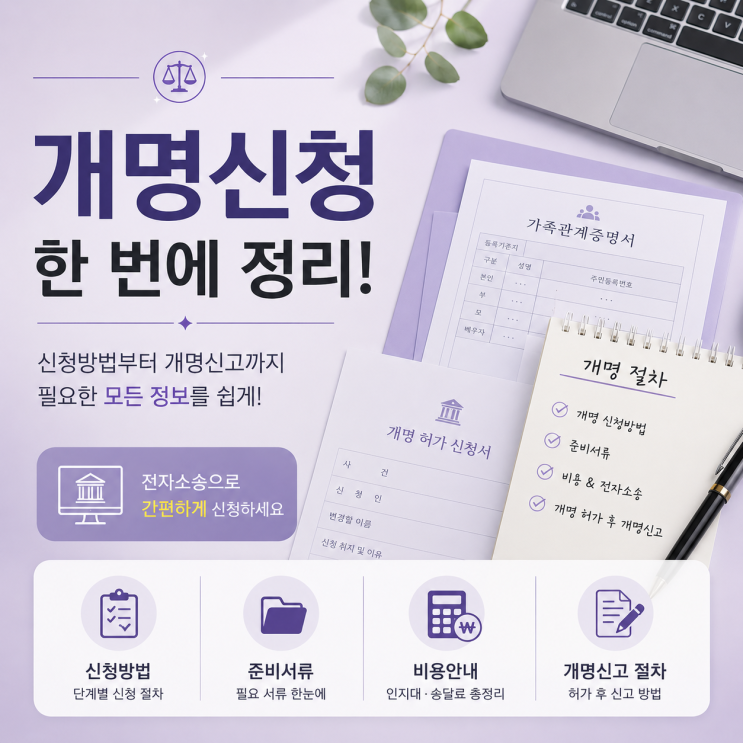 개명신청방법 준비서류 비용 인터넷 전자소송 방법 개명 신고 절차