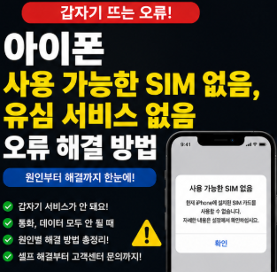 아이폰 사용가능한 SIM 없음, 유심 서비스없음오류 해결 방법
