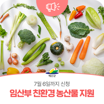 예산군, 임산부 친환경 농산물 지원 신청 접수