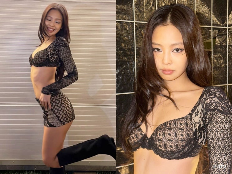 제니 역시 차원이 다르다 과감한 블랙 레이스룩으로 분위기...