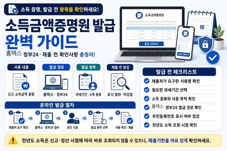 소득금액증명원 발급 방법｜홈택스·정부24 제출 전 확인할 점