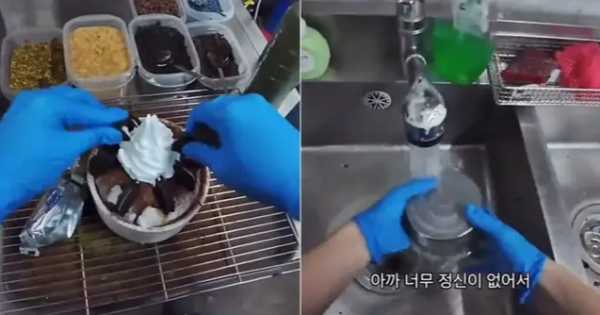설빙 위생 논란, 장갑 하나로 조리부터 청소까지?