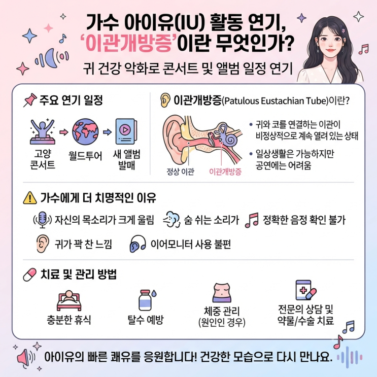 귀 건강 악화로 활동 연기한 아이유…'이관개방증' 얼마나...