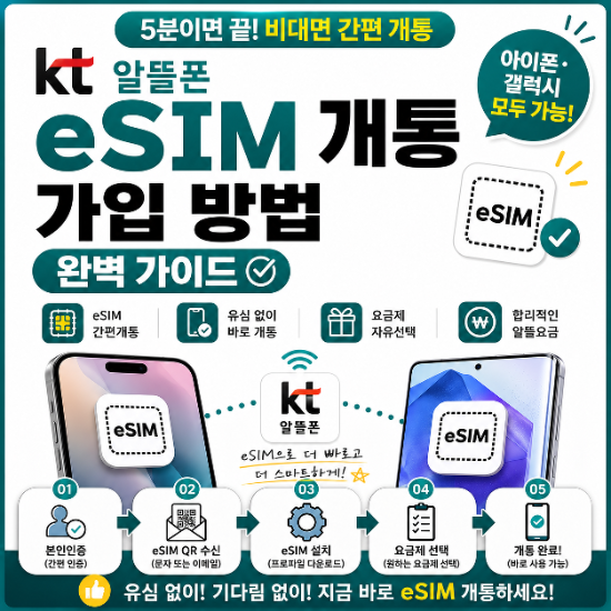 KT 알뜰폰eSIM 개통가입방법완벽 가이드 (아이폰, 갤럭시 모두 OK)