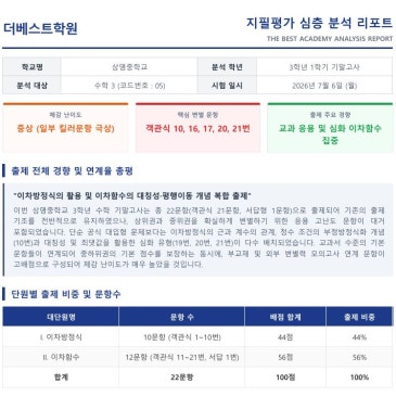 더베스트학원] 학교별 시험분석: 상명중 3학년 수학 기말고사 / A등급이 고등 1등급으로 이어지려면? RSS 대표 이미지
