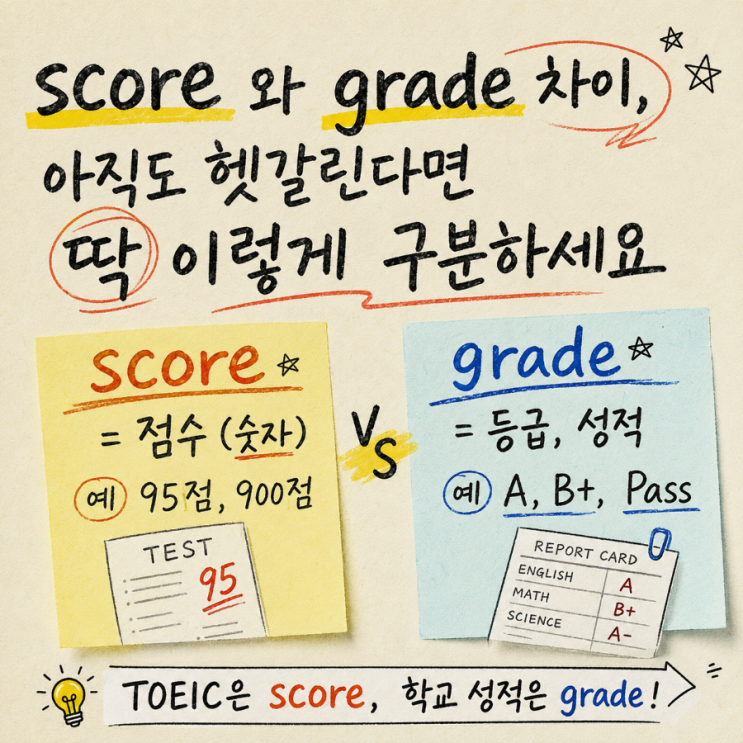 score와 grade 차이, 아직도 헷갈린다면? 딱 이렇게 구분하세요 | 점수와 성적의 차이 -성인영어회화과외 : 네이버 블로그