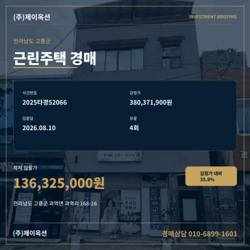 고흥상가주택경매ㅣ전라남도 고흥군 과역면 과역리 168-16ㅣ2025타경52066 l 전남상가주택 썸네일