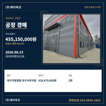 경상북도 고령군 개진면 직리 223-2 공장 경매, 유찰 반복된 최저가 입찰 검토 2025타경31128 썸네일