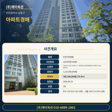 인천광역시 남동구 논현동 773-1 에코메트로10블록한화꿈에그린아파트 1001동 6층601호 아파트 6층 경매, 감정가 대비 70% 최저가로 2차 매각 진행 2025타경510065 썸네일