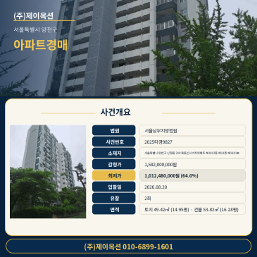 서울특별시 양천구 신정동 310 목동신시가지아파트 제1012동 제11층 제1101호 아파트 1012동 11층 경매, 감정가 대비 64% 최저가와 재건축 고시 현 2025타경9827 썸네일