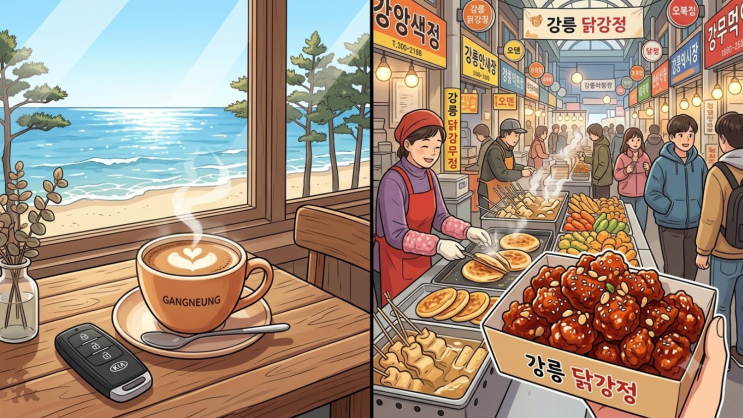 강릉 안목해변 오션뷰 카페 주차장 꿀팁 및 중앙시장 먹거리 완벽 ....