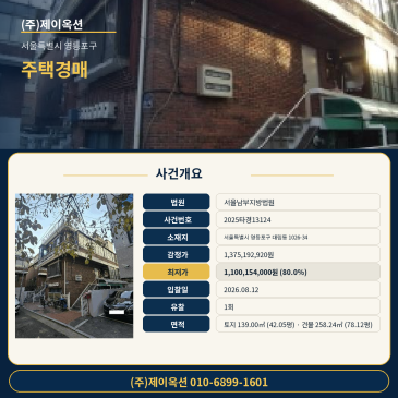 영등포구 대림동 단독 주택 경매 토지 42.05평·건물 78.12평 규모 확인이 필요한 사건 2025타경13124 썸네일