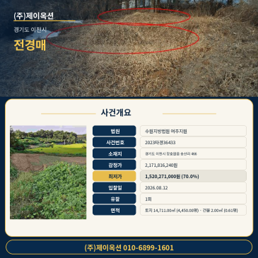 이천시 장호원읍 송산리 466 전 경매, 토지 14,711㎡와 2026년 8월 12일 매각기일 확인 2023타경36433 썸네일