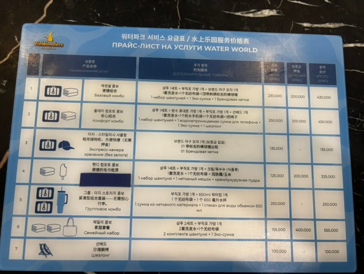 베트남 다낭 빈원더스 남호이안 즐기기 워터파크 수영장 락커요금....