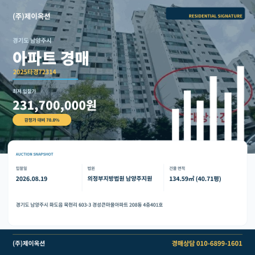 남양주아파트경매ㅣ경기도 남양주시 화도읍 묵현리 603-3 경성큰마을아파트 208동 4층401호ㅣ2025타경72314 썸네일