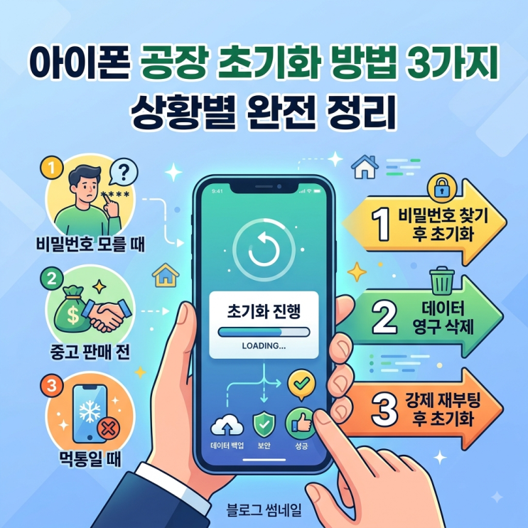 아이폰 공장 초기화 방법 3가지 — 비밀번호 모를 때·중고 판매 전·먹통일 때 상황별 완전 ....
