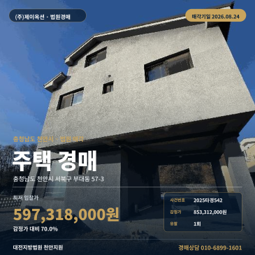 천안 부대동 주택 경매, 대전지방법원 천안지원 한울전원마을 인근 사용승인 미필 물건 2025타경542 썸네일
