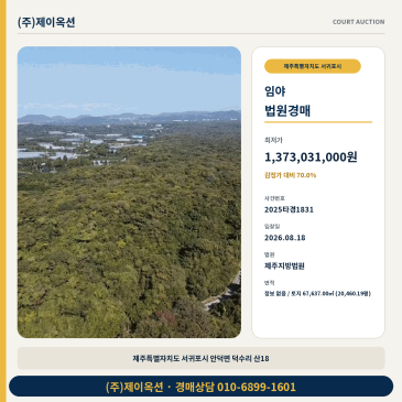 제주서귀포토지경매ㅣ제주특별자치도 서귀포시 안덕면 덕수리 산18ㅣ2025타경1831 썸네일