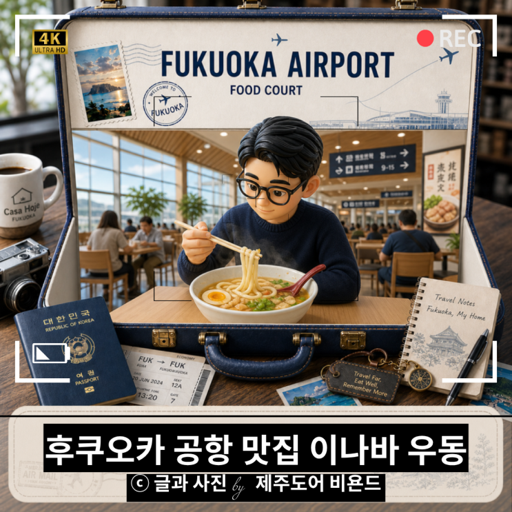 후쿠오카공항 국내선 맛집 이나바 우동, 점포 한정 하카타 닭육수 ....