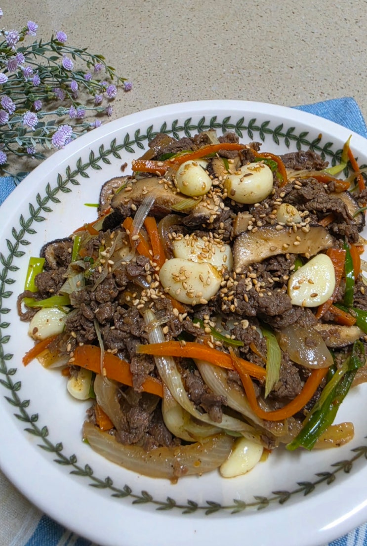 주말집밥 주말메뉴 한우 간장 소불고기 레시피 대파듬뿍 느끼함 제로 파불고기 만드는법