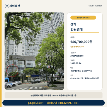 부산상가경매ㅣ부산광역시 해운대구 중동 1270-1 해운대오션프라임 2층ㅣ2025타경5168 썸네일
