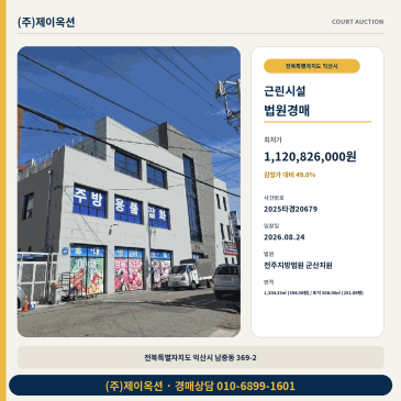 2회 유찰된 익산 남중동 점포 경매, 최저가 11억2,082만원 2025타경20679 썸네일