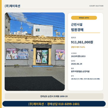 순천 조례동 상가 경매 일반상업지역 135평 토지 권리확인 필요 2025타경51853 썸네일