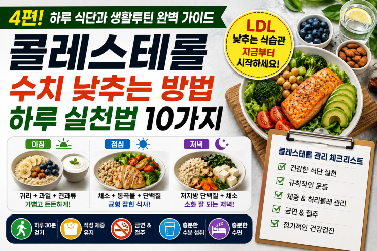 콜레스테롤 수치 낮추는 방법 4편｜하루 식단과 생활습관으로 실천하는 방법