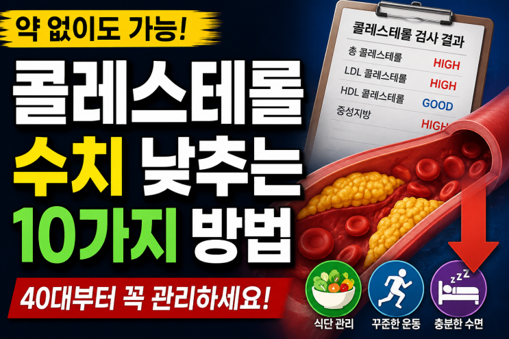 콜레스테롤 수치 낮추는 방법, 40대부터 실천하기   좋은 생활습관
