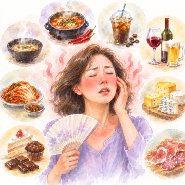 갱년기 안면홍조, 이 음식들이 불을 당기고 있었어요 — 오늘 식탁에서 확인해볼 트리거 목록