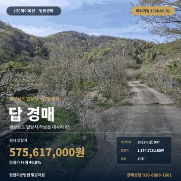 밀양토지경매ㅣ경상남도 밀양시 하남읍 대사리 65ㅣ2022타경1997 썸네일