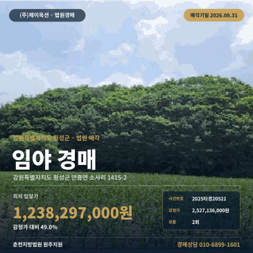 횡성임야경매ㅣ강원특별자치도 횡성군 안흥면 소사리 1415-2ㅣ2025타경20521 썸네일