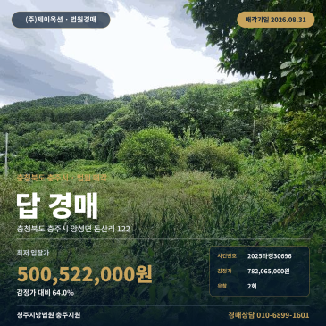 충주토지경매ㅣ충청북도 충주시 앙성면 돈산리 122ㅣ2025타경30696 썸네일