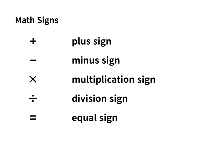 5. 수학 기호(plus sign, minus sign, multiplication sign, division sign ...