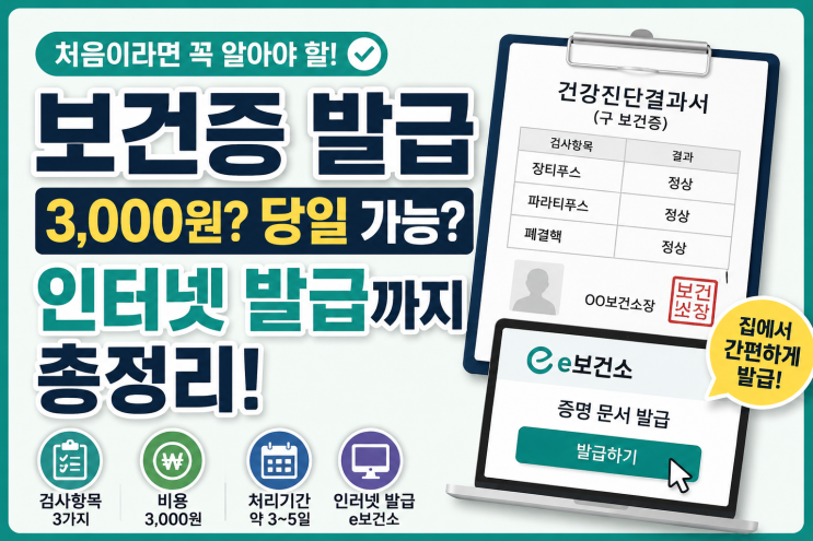 보건증 발급 방법 총정리｜인터넷발급·검사항목·비용·유효기간까지