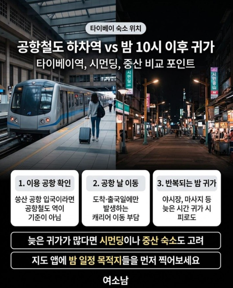 타이베이 숙소를 시먼딩·타이베이역·중산 중 고를 때 공항철도보....