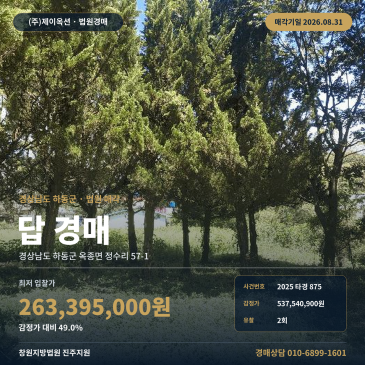 하동토지경매·농지ㅣ경남 하동군 옥종면 정수리 57-1ㅣ2025타경875 썸네일