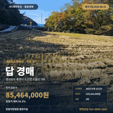 통영농지경매·농사용토지ㅣ경남 통영시 도산면 수월리 789ㅣ2025타경22133 썸네일