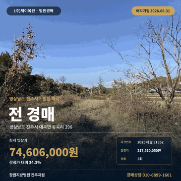 진주밭경매·농지ㅣ경남 진주시 대곡면 유곡리 296ㅣ2025타경31352 썸네일