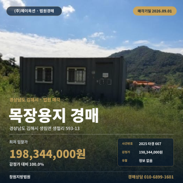 경남 김해시 생림면 목장부지 경매 낙동강학생교육원 인근 토지 245평 2025타경667 썸네일