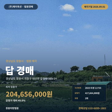 창원시 의창구 대산면 갈전리 농로 접한 987평 논 경매 2025타경11733 썸네일