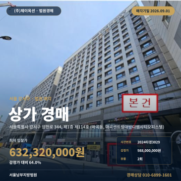 서울근린상가경매ㅣ서울특별시 강서구 양천로 344, 제1층 제114호 (마곡동, 마곡센트럴대방디엠시티오피스텔)ㅣ2024타경3029 썸네일